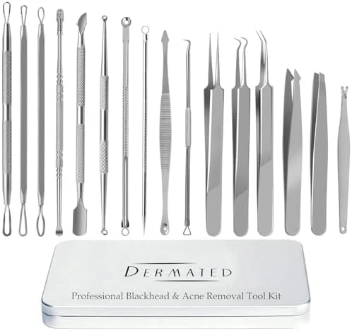 [16 Pcs] Blackhead Remover Tools 2025 Latest Pimple Popper Tool Kit | Stainless Steel Professional Pimple Extractor Tool Kit for Blackheads, Blemish, Comdone, Acne, Zit, and Whiteheads for Face & Nose - Image 8