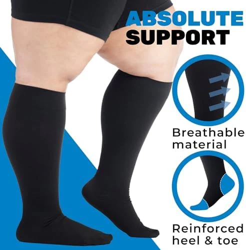 ABSOLUTE SUPPORT (3 Pairs) Wide Calf Graduated Support Opaque Compression Knee High Socks for Women and Men 20-30mmHg | For Embolism, Arthritis, Post Surgery, Swelling - Black, 5X-Large - A501BL8-3 - Image 4
