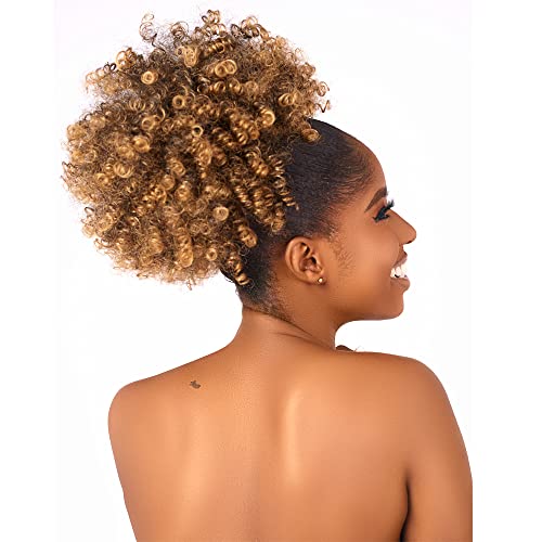 Afro Puff kinky curly Drawstring Ponytail Extension for Black Women Synthetic Short Afro Kinkys Curly Afro Bun Extension Hairpieces Updo Hair Extensions with Two Clips(T27#) - Image 2