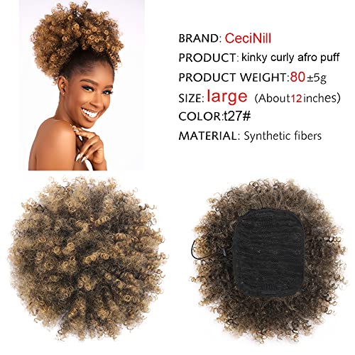 Afro Puff kinky curly Drawstring Ponytail Extension for Black Women Synthetic Short Afro Kinkys Curly Afro Bun Extension Hairpieces Updo Hair Extensions with Two Clips(T27#) - Image 3