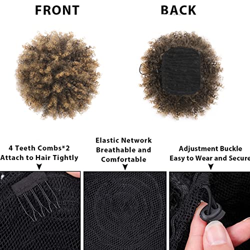 Afro Puff kinky curly Drawstring Ponytail Extension for Black Women Synthetic Short Afro Kinkys Curly Afro Bun Extension Hairpieces Updo Hair Extensions with Two Clips(T27#) - Image 4