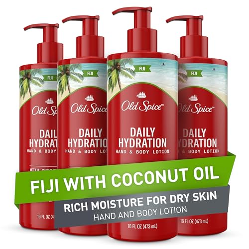 Old Spice Daily Hydration Hand & Body Lotion for Men, Fiji with Coconut Oil, 16 oz, Pack of 4