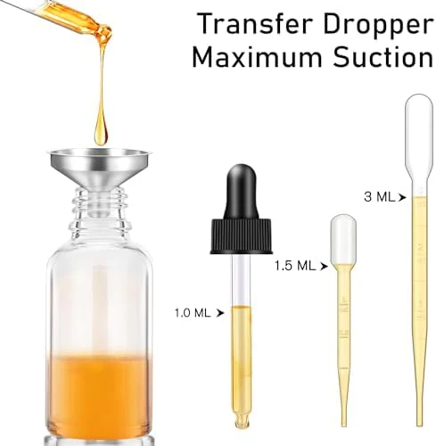 100 Pack, 1 oz Glass Dropper Bottle for Essential OIls, 30 ML Clear Empty Tincture Bottles with Dropper for Serum Hair Cuctile Body Oils Bulk for Storage - Image 2