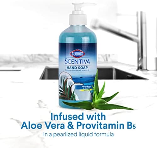 Clorox Scentiva Liquid Hand Soap | Pacific Breeze & Coconut Liquid Hand Wash with Aloe Vera & Vitamin B5 | Bleach-Free Scented Hand Soap for Kitchen or Bathroom - 14 Oz (Pack of 12) - Image 4