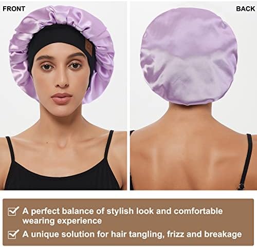 HAT HUT Satin Bonnet Silk Bonnet Sleep Cap for Women Hair Bonnet for Curly Hair Sleeping Adjustable Wide Band Double Layer - Image 2