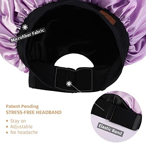 HAT HUT Satin Bonnet Silk Bonnet Sleep Cap for Women Hair Bonnet for Curly Hair Sleeping Adjustable Wide Band Double Layer - Image 3