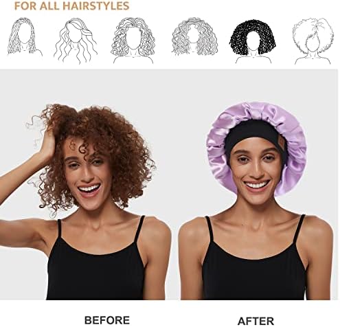 HAT HUT Satin Bonnet Silk Bonnet Sleep Cap for Women Hair Bonnet for Curly Hair Sleeping Adjustable Wide Band Double Layer - Image 6