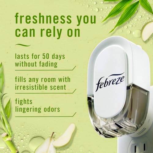Febreze Plug In Air Freshener, Odor-Fighting Scented Oil Starter Kit, Air Fresheners for Home and Bathroom and Kitchen, Long Lasting for Strong Odors, Bamboo Scent, Warmer + 4 Refill - Image 2