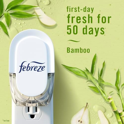 Febreze Plug In Air Freshener, Odor-Fighting Scented Oil Starter Kit, Air Fresheners for Home and Bathroom and Kitchen, Long Lasting for Strong Odors, Bamboo Scent, Warmer + 4 Refill - Image 4