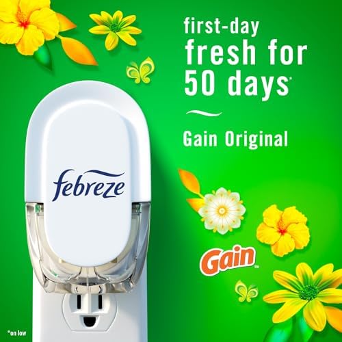 Febreze Plug In Air Freshener, Odor-Fighting Scented Oil Starter Kit, Air Fresheners for Home and Bathroom and Kitchen, Long Lasting for Strong Odors, Gain Original Scent, Warmer + 4 Refill - Image 4