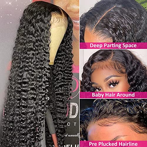 FIRIEYA Deep Wave Lace Front Wigs Human Hair Wigs for Black Women 180% Density 4X4 HD Transparent Lace Closure Human Hair Wigs for Black Women Glueless with Baby Hair Natural Color(24 Inch) - Image 2