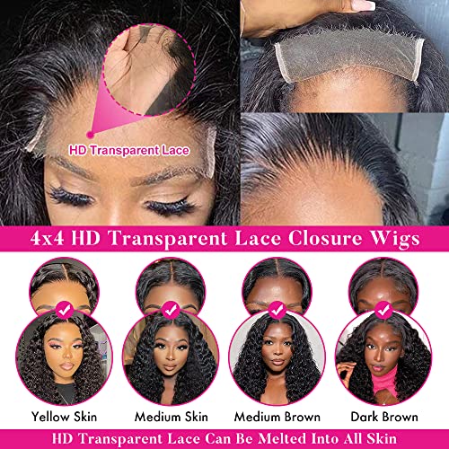FIRIEYA Deep Wave Lace Front Wigs Human Hair Wigs for Black Women 180% Density 4X4 HD Transparent Lace Closure Human Hair Wigs for Black Women Glueless with Baby Hair Natural Color(24 Inch) - Image 4