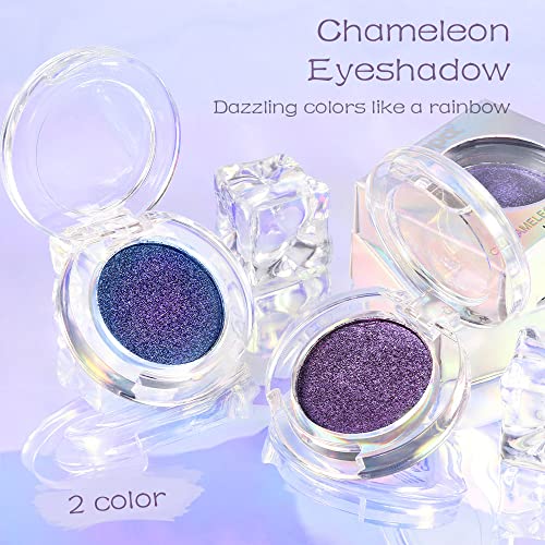 evpct 2Pcs Dark Royal blue Blue purple Duochrome MultiChrome Chameleon Rainbow Chrome Shimmer Eyeshadow Palette Set Loose High Pigment Metallic Holographic Eyeshadow Makeup Pallet, 2g, (02&04) - Image 6