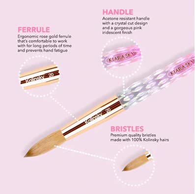 Kiara Sky Pink Crystal Acrylic Nail Brush - Professional Nail Cleaner Tool - Nail Kolinsky Brush for Women - 100% Kolinksy Hand Crafted Nail Tools - Long Lasting Nail Cleaning Brush, (18) - Image 2