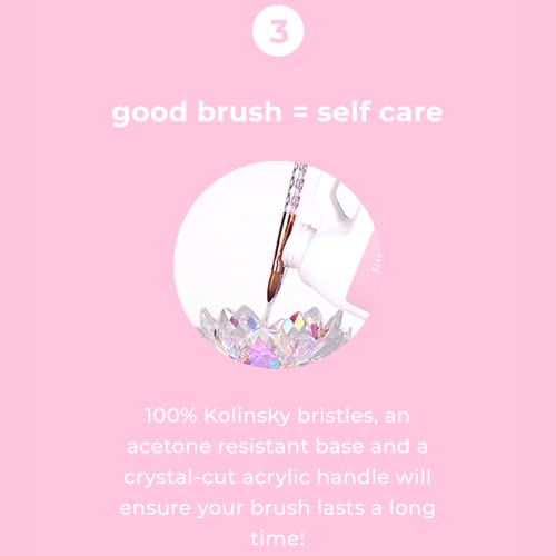 Kiara Sky Pink Crystal Acrylic Nail Brush - Professional Nail Cleaner Tool - Nail Kolinsky Brush for Women - 100% Kolinksy Hand Crafted Nail Tools - Long Lasting Nail Cleaning Brush, (18) - Image 6