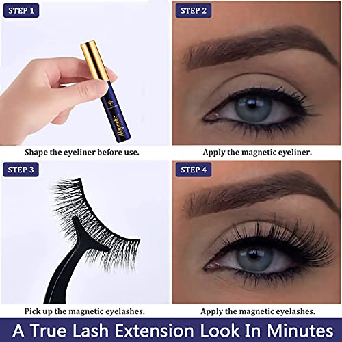 Magnetic Eyelashes 3D Medium Magnetic Lashes with Upgraded 4 Tubes of Magnetic Eyeliner, Waterproof,Natural Look,Long Lasting, Easy Reusable Fake Eyelashes 10 Pairs - Image 5