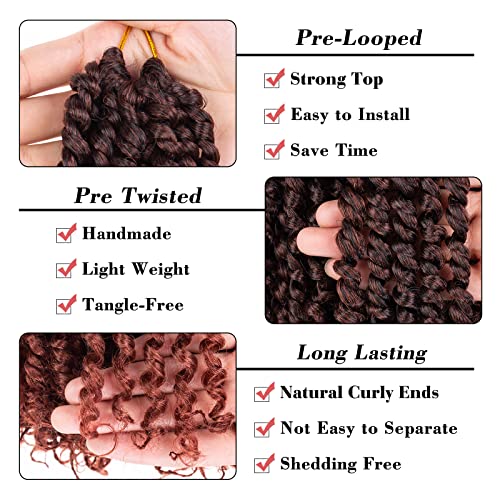 Leeven 8 Packs 10 Inch Ombre Ginger Passion Twist Hair for Women Copper Red Bomb Pre Twisted Water Wave Crochet Braids Hair Pre Looped Curly Bohemian Synthetic Braiding Hair Extensions 12 Strands/Pack - Image 3