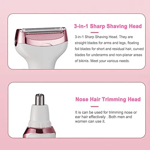 Electric Razor for Women,Hair Trimmer for Face Nose Eyebrow Beard Mustache Arm Leg Armpit Bikini,Painless Rechargeable Portable 4 in 1 Womens Body Shavers Set - Image 5