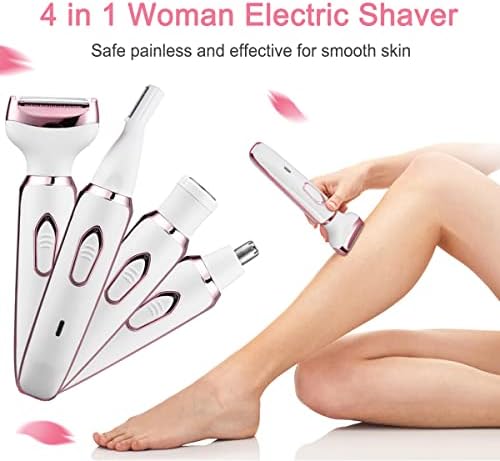 Electric Razor for Women,Hair Trimmer for Face Nose Eyebrow Beard Mustache Arm Leg Armpit Bikini,Painless Rechargeable Portable 4 in 1 Womens Body Shavers Set - Image 8