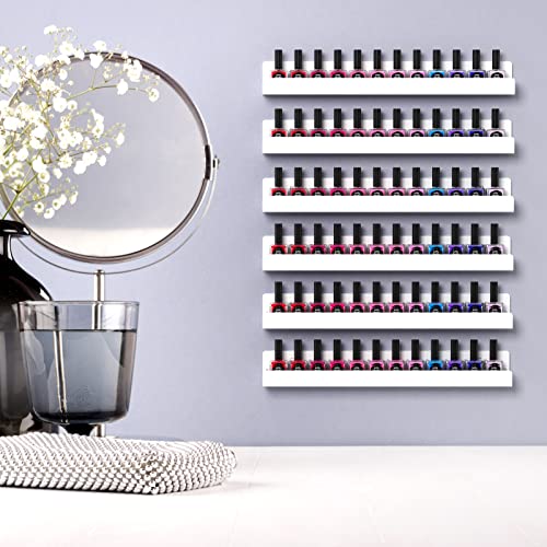 FEMELI Nail Polish Wall Rack: 6 Shelves 15 Inch White Acrylic Nail Polish Holder Organizer for 66-90 Bottles, Multi-Purpose Acrylic Floating Shelves (15 Inch, White) - Image 2