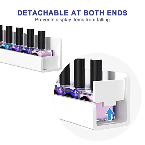 FEMELI Nail Polish Wall Rack: 6 Shelves 15 Inch White Acrylic Nail Polish Holder Organizer for 66-90 Bottles, Multi-Purpose Acrylic Floating Shelves (15 Inch, White) - Image 4