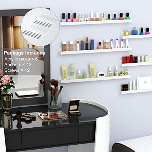 FEMELI Nail Polish Wall Rack: 6 Shelves 15 Inch White Acrylic Nail Polish Holder Organizer for 66-90 Bottles, Multi-Purpose Acrylic Floating Shelves (15 Inch, White) - Image 6