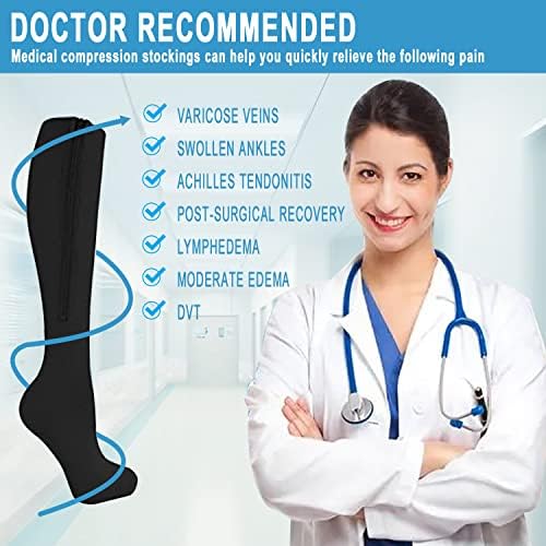 2 Pairs Medical Zipper Compression Socks 15-20mmHg for Women&Men, Knee High Compression Stockings - Image 6