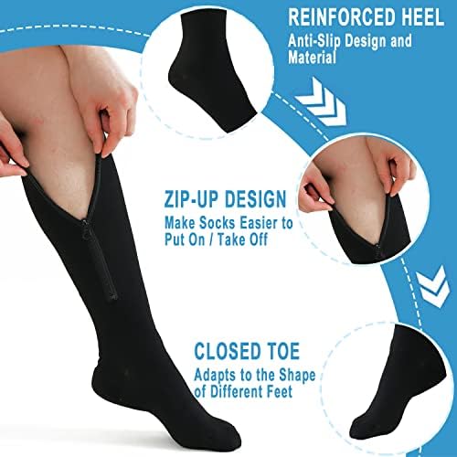 2 Pairs Medical Zipper Compression Socks 15-20mmHg for Women&Men, Knee High Compression Stockings - Image 2