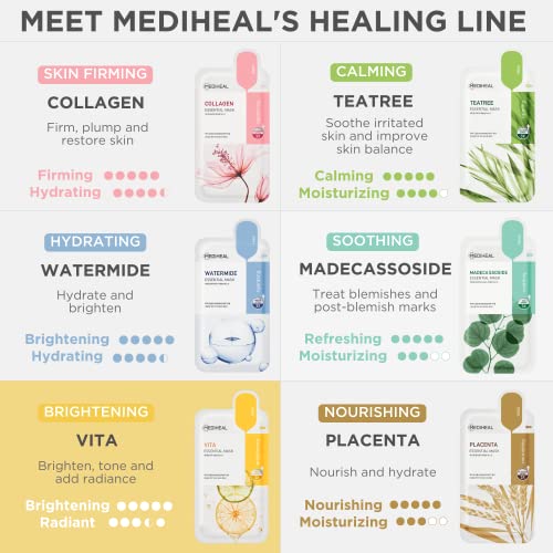 MEDIHEAL Best Korean Sheet Mask - Vita Essential Face Mask 10 Sheets Vitamin Mask For All skin types Smoothing Tightening Toning up Brightening - Image 6