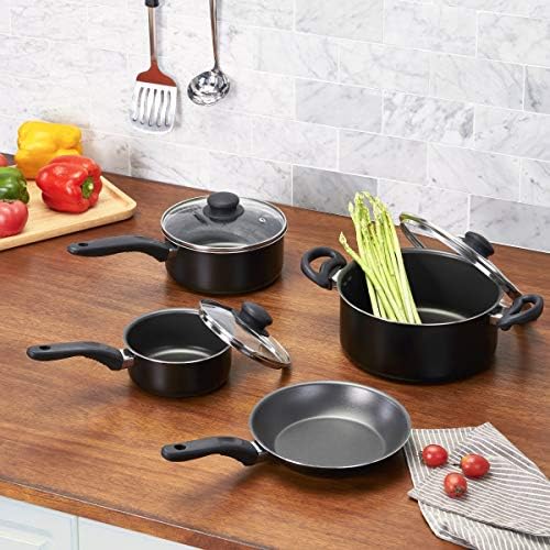 Deahun Mainstays 7 Piece Non-Stick Cookware Set Aluminium Mint, Dishwasher Safe (Black) - Image 2