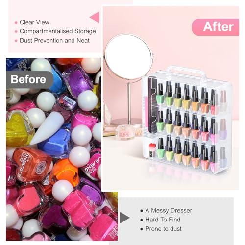 Beloving 2pcs Nail Polish Organizer, Portable 48 Bottles Clear Nail Polish Holder with Adjustable Divider, Gel Nail Polish Storage Double Side Nail Polish Organizer Case for Nail Tech - Image 4