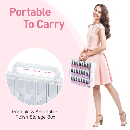 Beloving 2pcs Nail Polish Organizer, Portable 48 Bottles Clear Nail Polish Holder with Adjustable Divider, Gel Nail Polish Storage Double Side Nail Polish Organizer Case for Nail Tech - Image 5