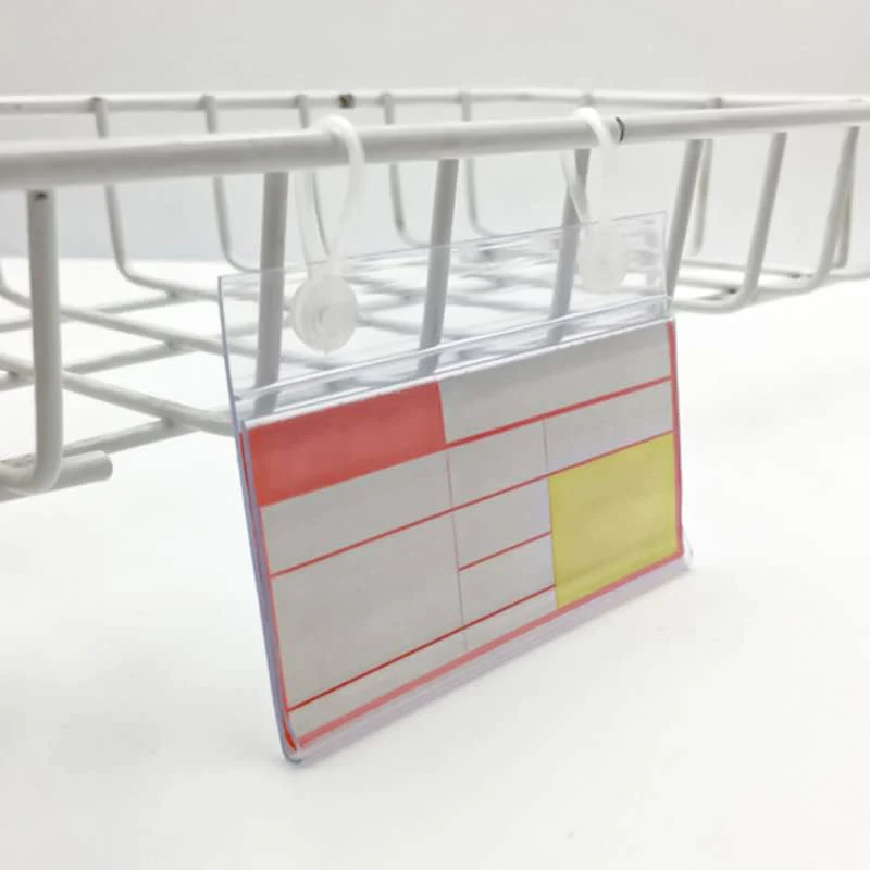 Elsjoy 100 Pack Plastic Wire Shelf Label Holders, 4" x 2.3" Clear Price Tag Holder Sign & Ticket Holder with Double Snap Lock Closure, Reusable Basket Label Holders for Market, Retail Shop, Pantry - Image 6