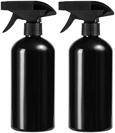 UUJOLY 17 oz Plastic Spray Bottle Trigger Empty Spray Bottles Clear Refillable Container for Water, Essential Oils, Hair, Cleaning Products, Adjustable Head Sprayer and Stream, Black, 2 Pack