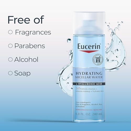 Eucerin Hydrating 3-in-1 Micellar Water, Formulated with Hyaluronic Acid, 6.8 Fl Oz Bottle - Image 3