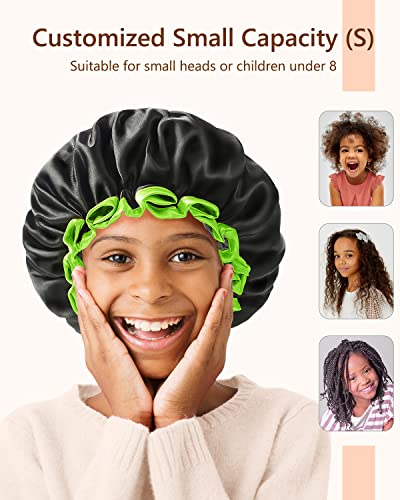 mikimini Black Shower Caps for Small Child 2 Packs, Double Layers Waterproof Bathing Hair Cap with Reusable Soft Comfortable PEVA Lining, Cute, non-fading & Stretchy Shower Hat - Image 2
