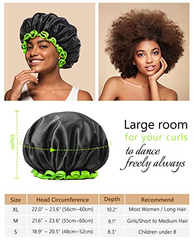mikimini Black Shower Caps for Small Child 2 Packs, Double Layers Waterproof Bathing Hair Cap with Reusable Soft Comfortable PEVA Lining, Cute, non-fading & Stretchy Shower Hat - Image 3