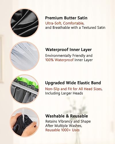 mikimini Black Shower Caps for Small Child 2 Packs, Double Layers Waterproof Bathing Hair Cap with Reusable Soft Comfortable PEVA Lining, Cute, non-fading & Stretchy Shower Hat - Image 4