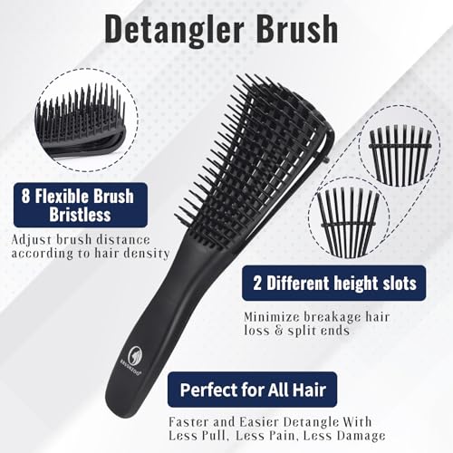 Hair Brush Set, Includes Detangling Brush, Classic 9 Row Brush, Wide Tooth Comb Brush, Hair Spray Bottle - For Women Men Kids Curly Hair - Image 3