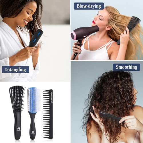 Hair Brush Set, Includes Detangling Brush, Classic 9 Row Brush, Wide Tooth Comb Brush, Hair Spray Bottle - For Women Men Kids Curly Hair - Image 5