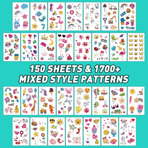 Metker Tattoos for Kids - 150 Sheets(1700+ Mixed Styles Patterns) | Temporary Tattoos Stickers for Girls and Boys | Goody Bag Favor for Parties | Non-toxic、Skin-Safe*、Cosmetic-Grade - Image 2