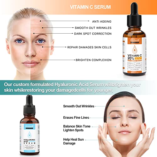 Anti Aging Vitamin C Serum Hyaluronic Acid Serum Set - with Hyaluronic Acid, Skin Care Set Boost Skin Collagen,Hydrate & Plump Skin, Anti Aging & Wrinkle Facial Serum - Image 2