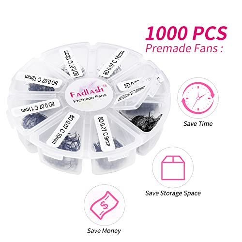 Premade Fans Eyelash Extensions 1000pcs Promades Eyelash Volume Lash Extensions Pointed Base Loose Fans Premade Lash Extensions Fans Handmade Pre Made Volume Lashes Mix (8D-0.07C, 9-16mm) - Image 2