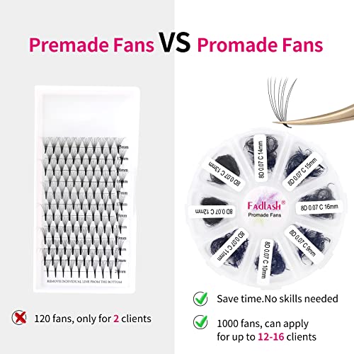 Premade Fans Eyelash Extensions 1000pcs Promades Eyelash Volume Lash Extensions Pointed Base Loose Fans Premade Lash Extensions Fans Handmade Pre Made Volume Lashes Mix (8D-0.07C, 9-16mm) - Image 5