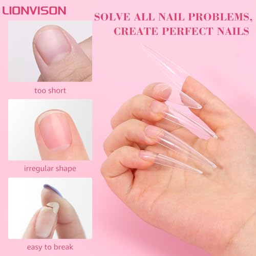 504PCS 3XL Stiletto Nail Tips, 3XL Extra Long Clear for Acrylic Nails Professional, 12 Sizes Tapered Acrylic Full Nail Tips Press On Gel Nail Tips for Nail Salons Home DIY - Image 5