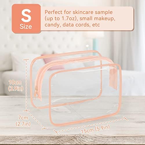 12 PCS Clear Toiletry Bag for Women Men, Transparent Cosmetic Bag for Travel Makeup Organizer TSA Approved Pouch -Orange-pink, Small - Image 2