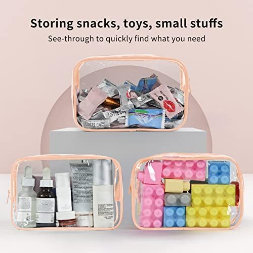 12 PCS Clear Toiletry Bag for Women Men, Transparent Cosmetic Bag for Travel Makeup Organizer TSA Approved Pouch -Orange-pink, Small - Image 3