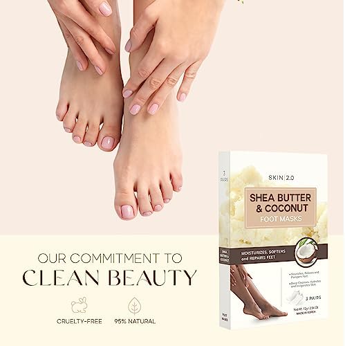 Shea Butter & Coconut Foot Masks - Softens Calluses, Treats Cracked Heels, Soothing & Hydrating - Dermatologist Tested Korean Skincare - Clean Beauty, Cruelty-Free, All Skin Types - 3 Pairs - Image 3