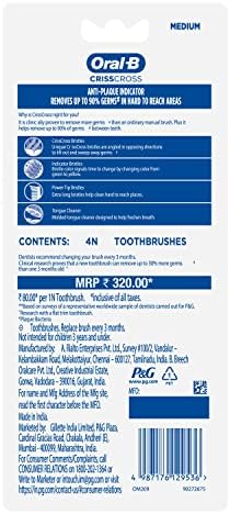 Oral B Criss Cross - Family pack of 4 toothbrushes – Medium,for adults,Manual,Multicolor - Image 2