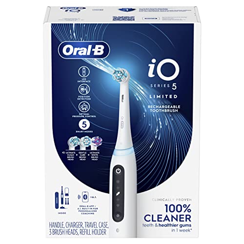 Oral-B iO Deep Clean + Whiten Rechargeable Electric Toothbrush with Visible Pressure Sensor, 2 Minute Timer, 5 Cleaning Settings, 1 iO5 Limited, 3 Toothbrush Heads, Travel Case & Refill Holder, White - Image 7
